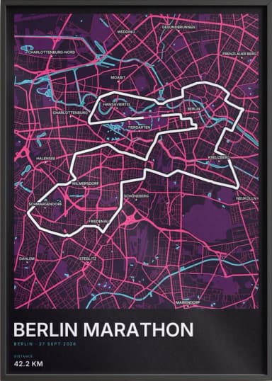 Berlin Marathon en Neon Night, encadrée au mur